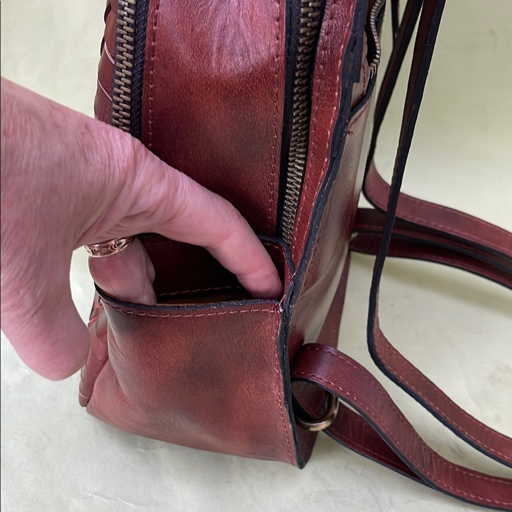 New Patricia Nash Woven Leather Backpack - Reddish Brown - Picture 11 of 16